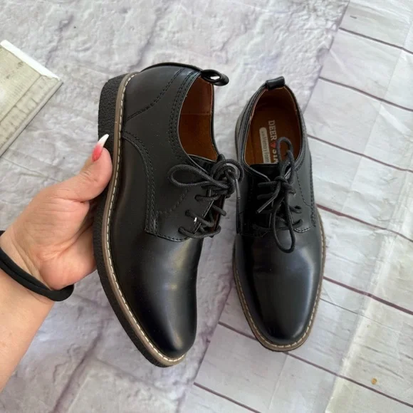 Deer Stag’s Zander Black Leather Shoes  With Memory Foam Kids Size 2.5 M - Picture 6 of 9